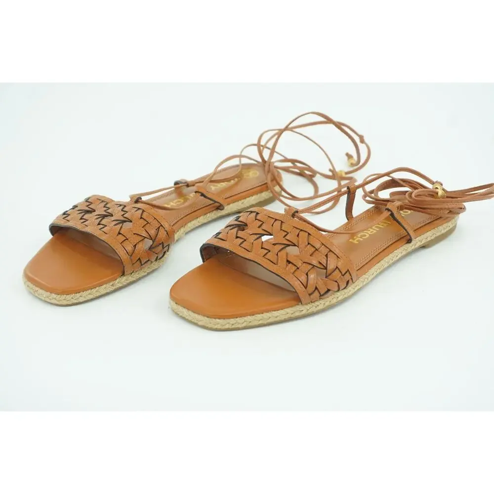 Tory Burch Basketweave Woven Ankle Wrap Espadrille Sandal Size 8 Tie Strap $245